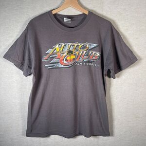 Vintage Auto Club Speedway Graphic Shirt Men Medium Gildan Gray Racing Y2K Tee